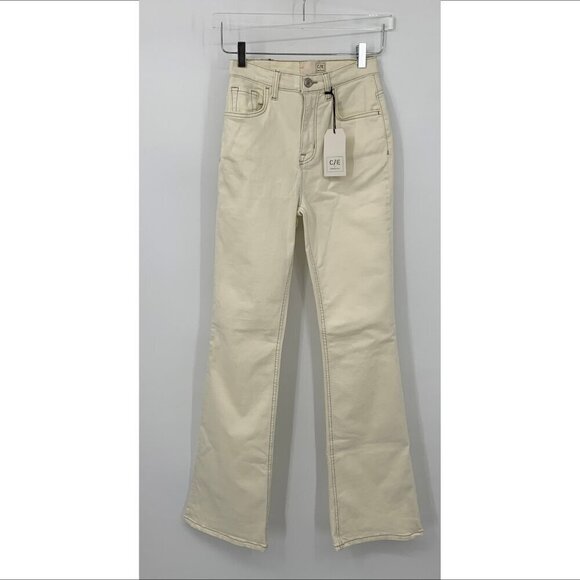 C/E Current Elliott high rise flared jeans bentonite ivory cream tan new 24 - Picture 1 of 5